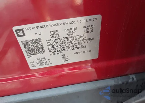 2019 GMC Terrain Sle from USA, damaged, VIN 3GKALMEV0KL284845